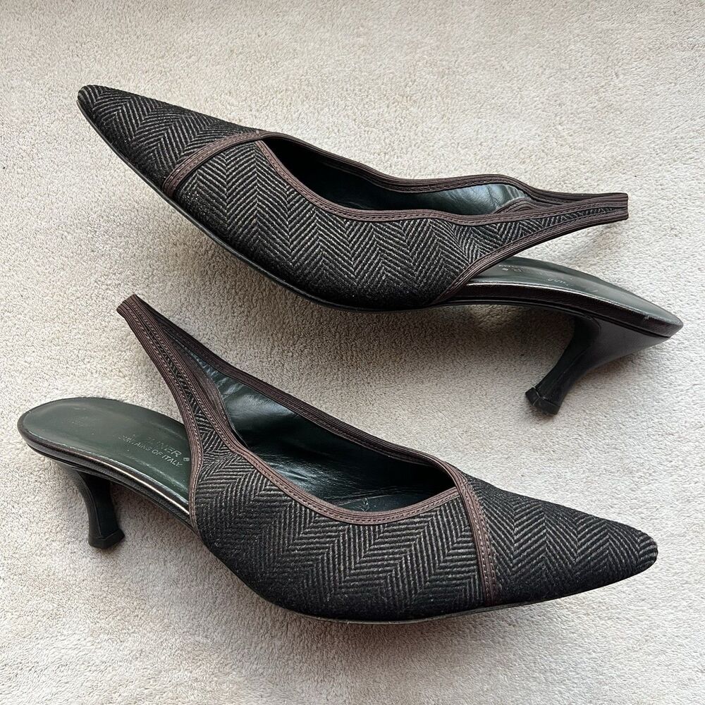Donald J Pliner‎ Brown Tweed Slingback Heel Pump Women 9 Preppy Academia Classic